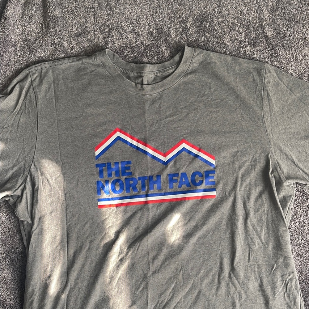 The North Face Gray Tee with Blue and Red Logo